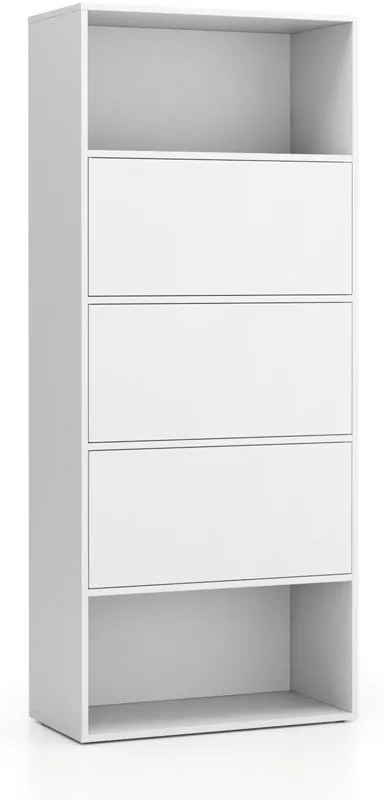Vysoký kancelársky policový regál LAYERS, 3 boxy, 800 x 400 x 1905, biela