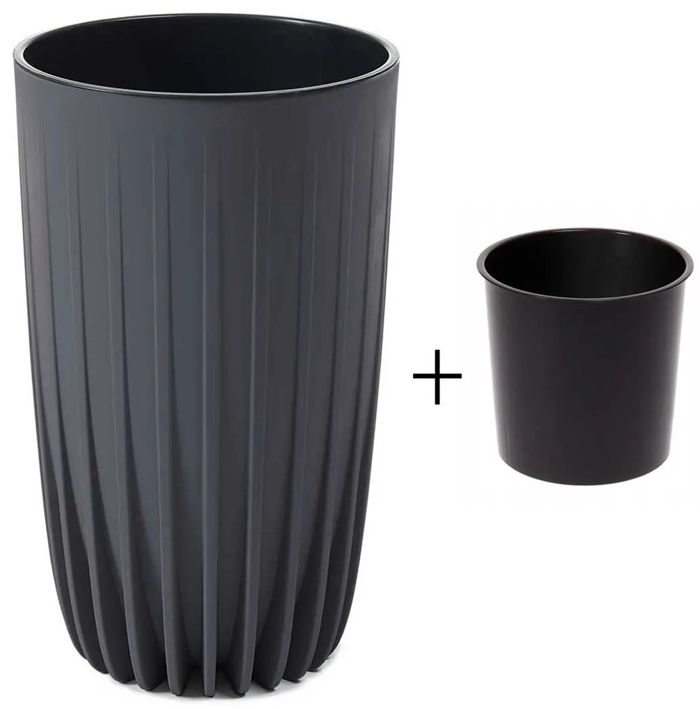 PLASTOVÝ KVETINÁČ STRIPPED ECO 51X30 CM ANTRACITOVÁ
