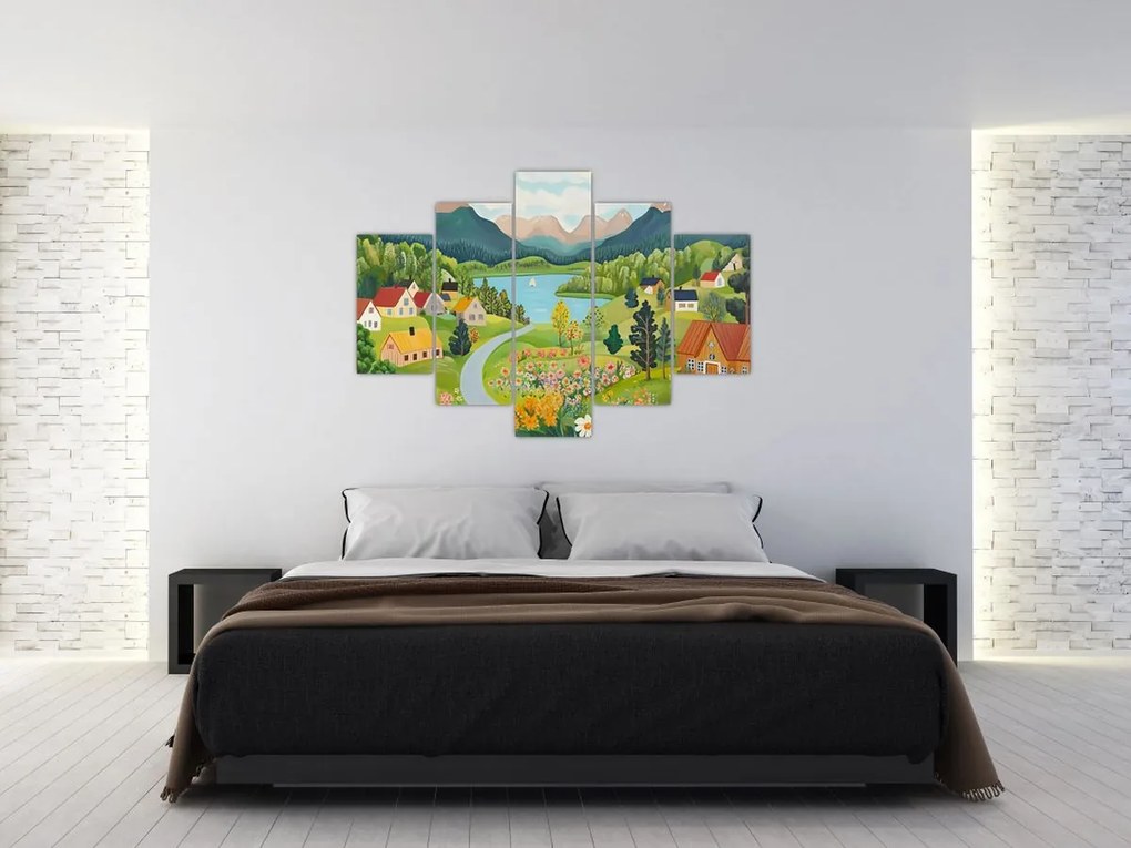 Obraz - Dedina v horách (150x105 cm)
