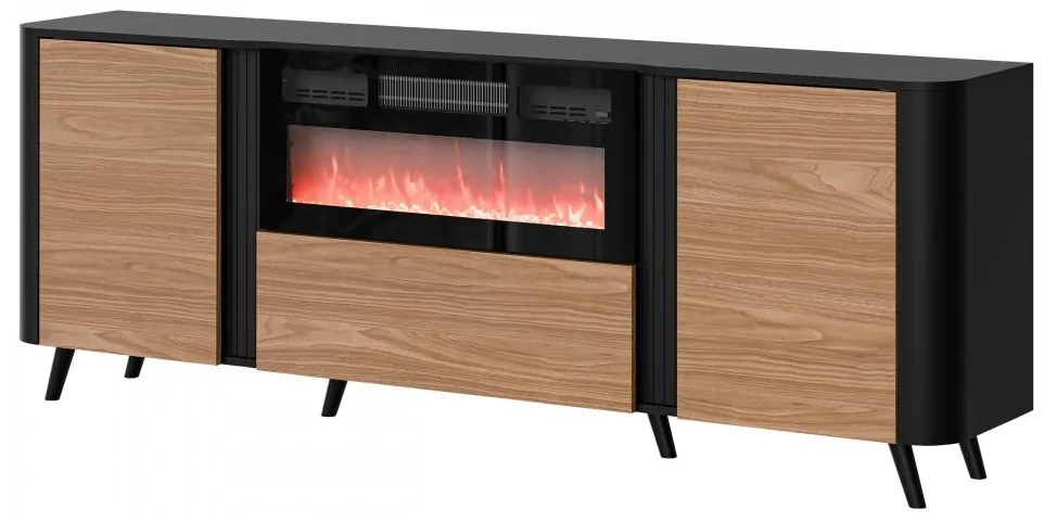 Komoda s krbom Newort 200 EF, Farby: čierna matná / orech