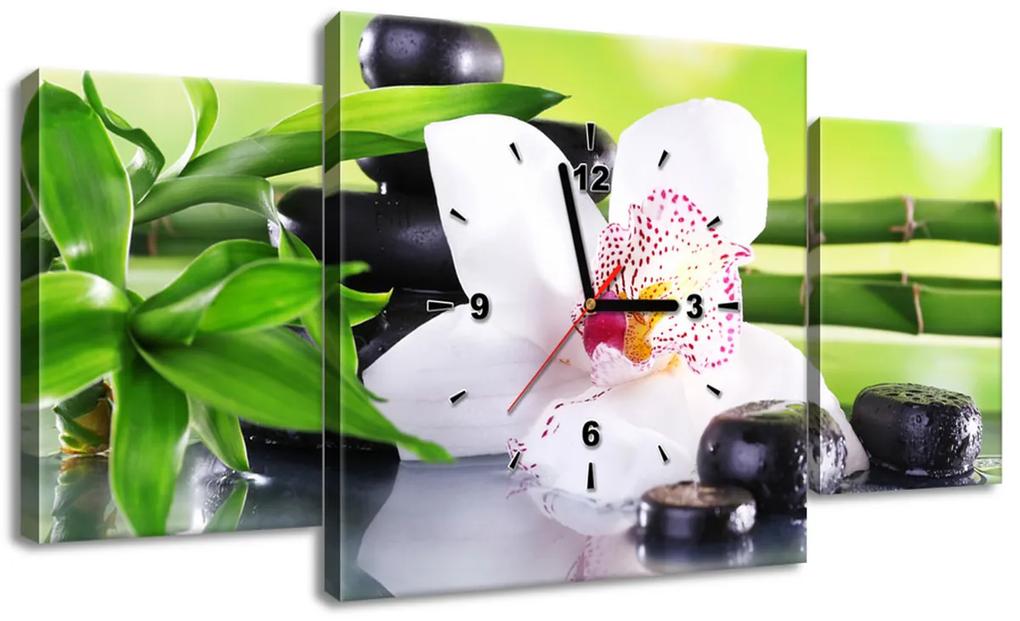 Gario Obraz s hodinami Biela orchidea a kamene - 3 dielny Rozmery: 100 x 70 cm