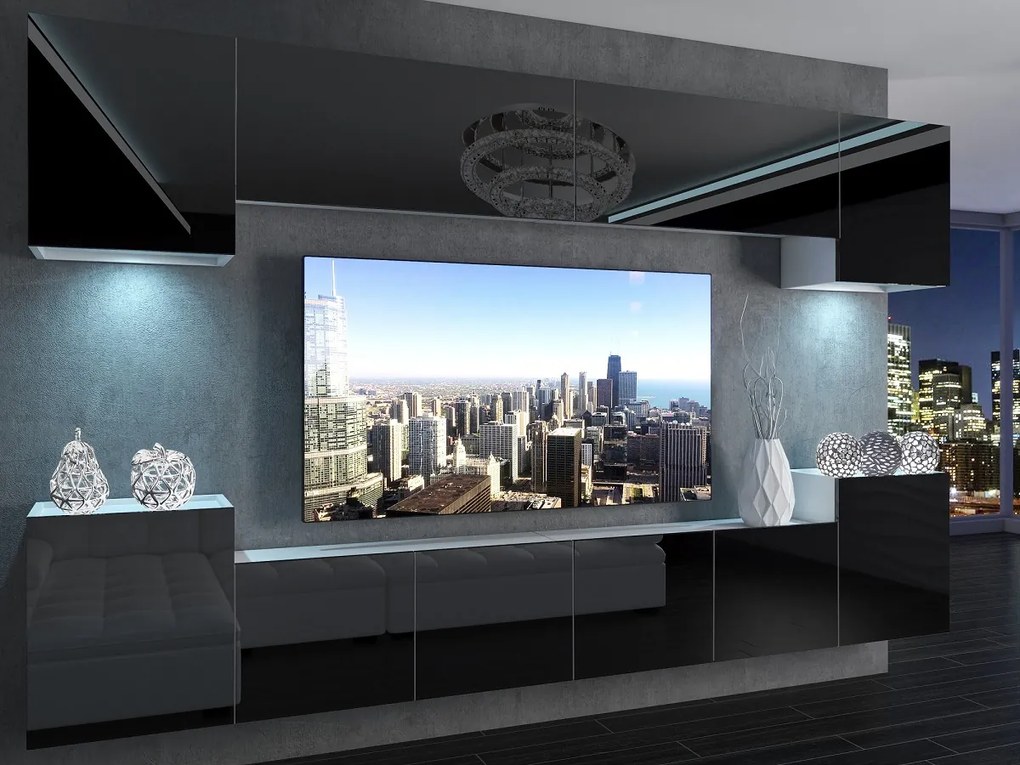 Obývacia stena 300 cm Belini čierny lesk Imperium4 IMP 4/5/W/B/0/0