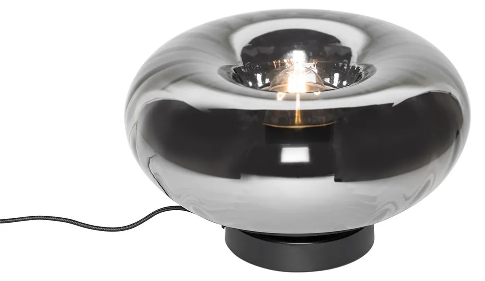Stolná lampa v štýle Art Deco čierna s dymovým sklom - Ayesha