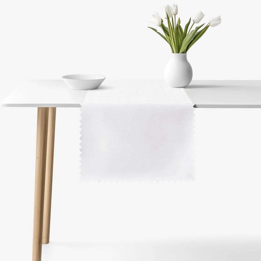 Goldea sviatočný behúň na stôl teflónový - biely s lesklými obdĺžnikmi 20x120 cm