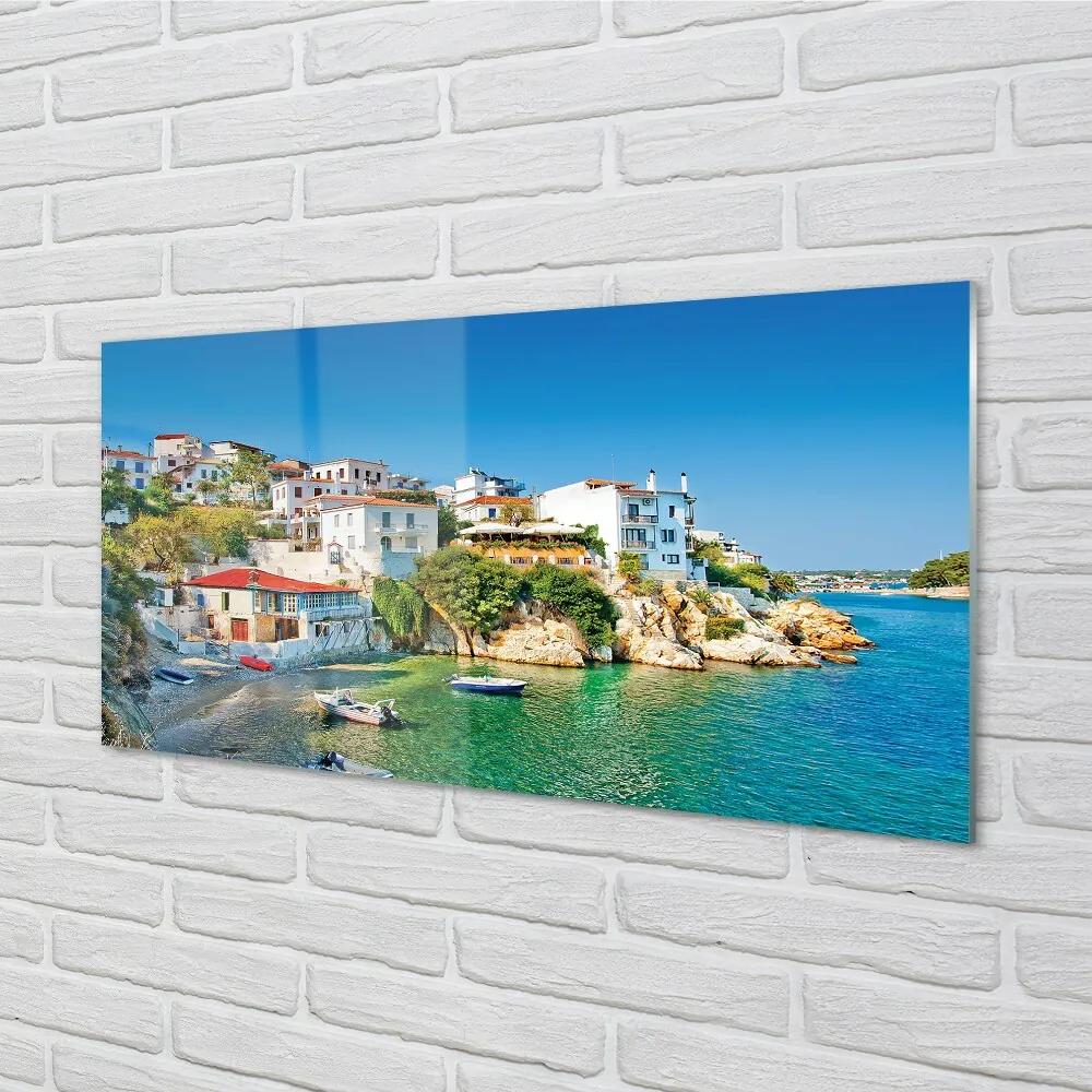 Sklenený obraz Grécko stavieb pobrežie morská 125x50 cm