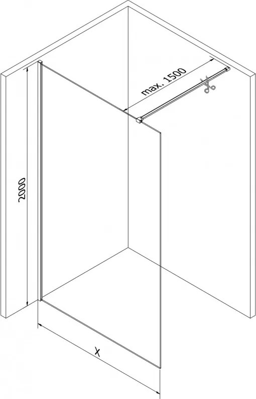 Mexen, Mexen Kioto-X sprchová stena 60 x 200 cm, matná 10 mm, čierna - 800-060-101-70-30-X