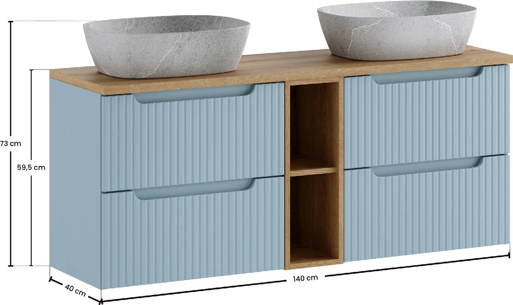 Comad Kúpeľňová skrinka s doskovými umývadlami set Nova Denim 140 denim/dub coast evoke