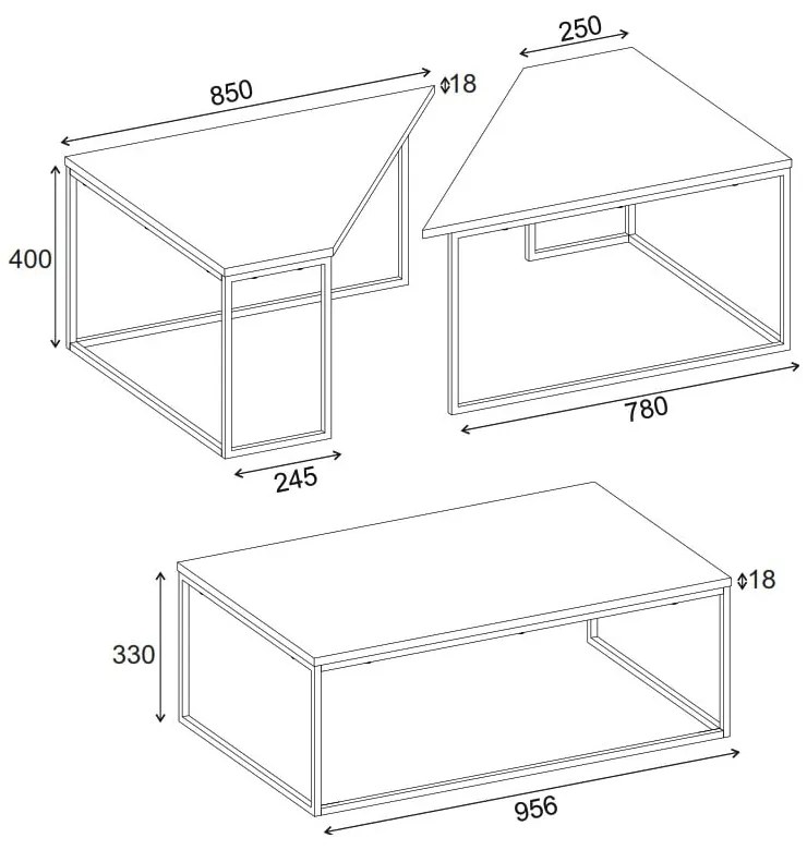 Konferenčné stolíky v súprave 3 ks s doskou v dekore orechového dreva v prírodnej farbe 70x110 cm Titan – Marckeric