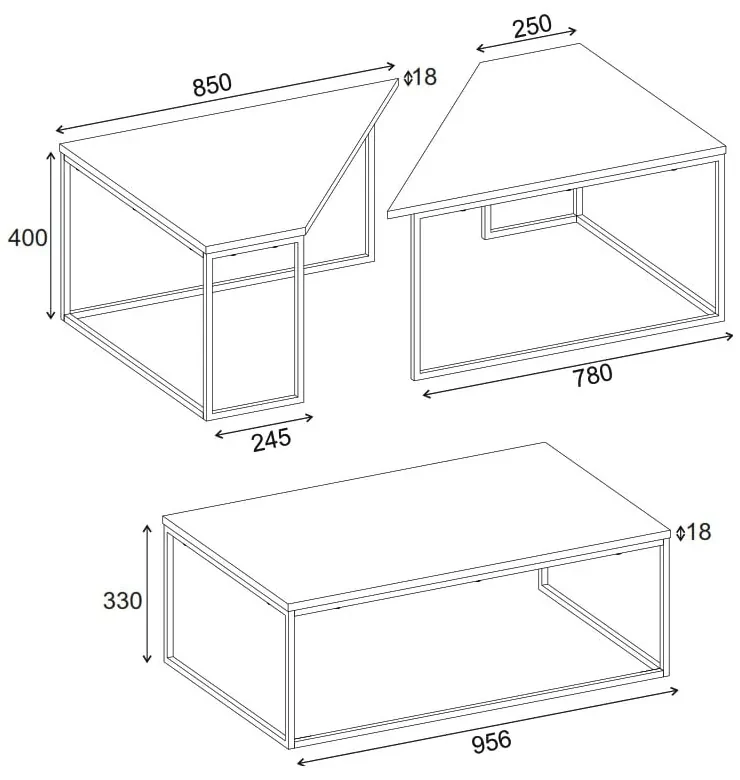 Konferenčné stolíky v súprave 3 ks s doskou v dubovom dekore v prírodnej farbe 70x110 cm Titan – Marckeric