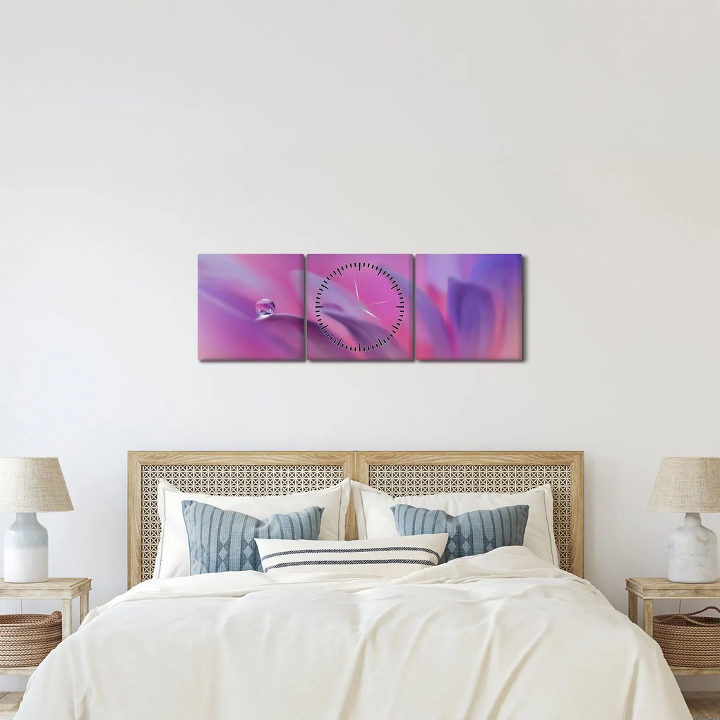 Obraz - Kvapka na kvete (s hodinami) (90x30 cm)
