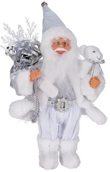 Santa Claus v striebornom oblečení s LED 30 cm