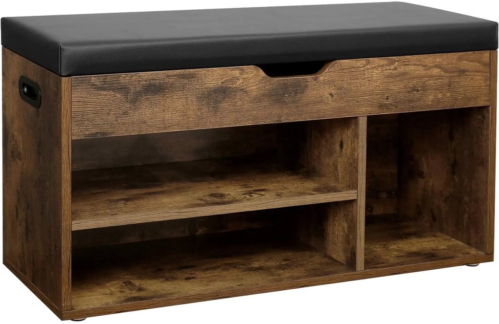 VASAGLE Sedaci botník s úložným priestorom hnedý 80 x 44 x 30 cm