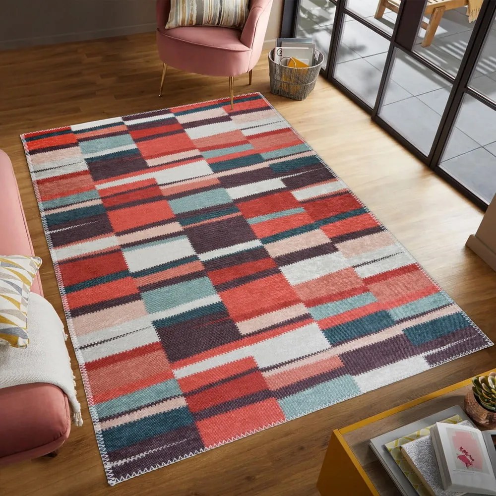 Červený prateľný koberec 60x100 cm Blocks of Fun – Vitaus