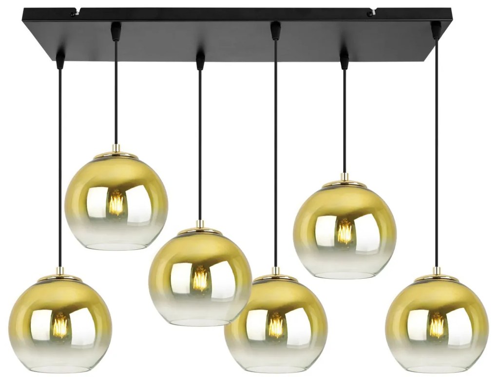 Závesné svietidlo Bergen Gold, 6x zlaté/transparentné sklenené tienidlo (fi 15cm)