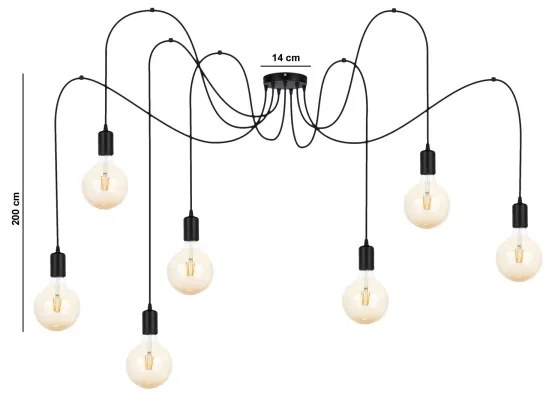 Luster na lanku MIROS 7xE27/60W/230V pavúk čierna