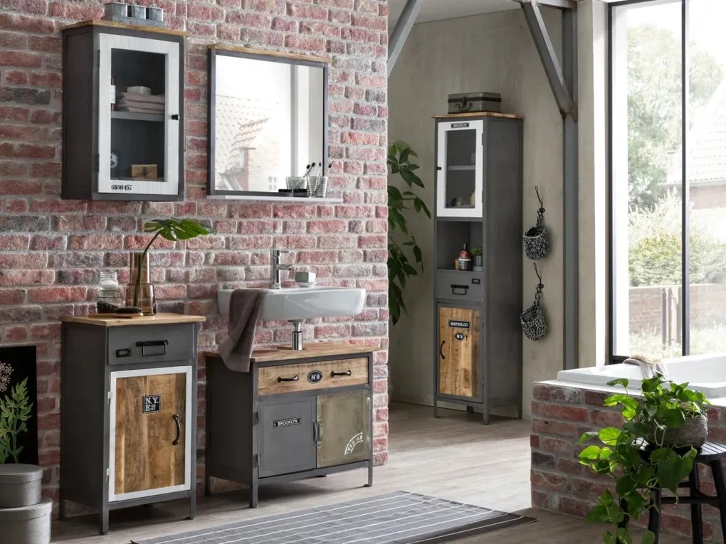furniture-nabytek.cz - Masívna kúpeľňová skrinka Pinetown z mangového dreva, lakovaná, viacfarebná – 45×35×80 cm