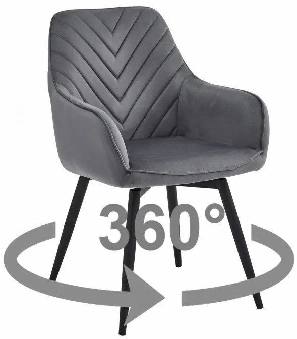 Set dvoch jedálenských otočných stoličiek NANA360 zamatové, tmavosivé (čierne nohy) 2 ks