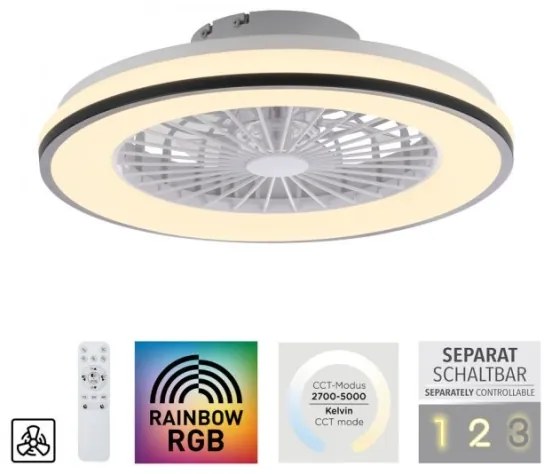 JUST LIGHT. 14447-18 - LED RGBW stmievateľný stropný ventilátor LENO LED/44W/230