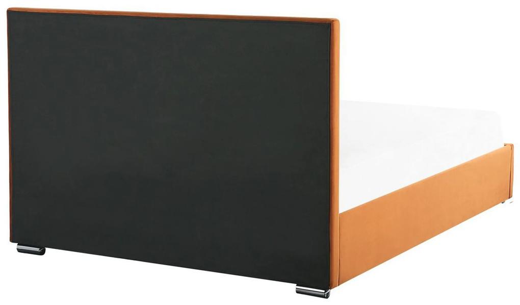 Zamatová posteľ s úložným priestorom 180 x 200 cm oranžová ROUEN Beliani