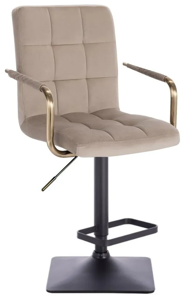LuxuryForm DESIGN Barová stolička VERONA GOLD VELUR na čiernej hranatej základni - latte