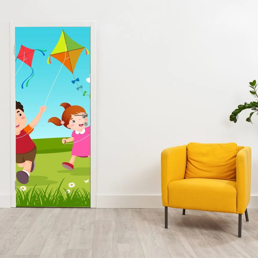 Fototapeta na dvere - Deti púšťajú draka (95x205cm)