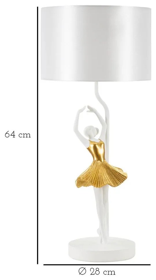 Stolová lampa s textilným tienidlom v bielo-zlatej farbe (výška 64 cm) Dancer – Mauro Ferretti
