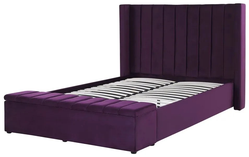 Zamatová posteľ s úložným priestorom 140 x 200 cm fialová NOYERS Beliani