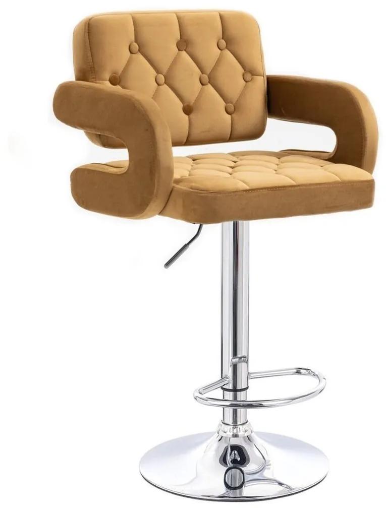 LuxuryForm Barová stolička ADRIA VELUR na striebornom tanieri - hnedá