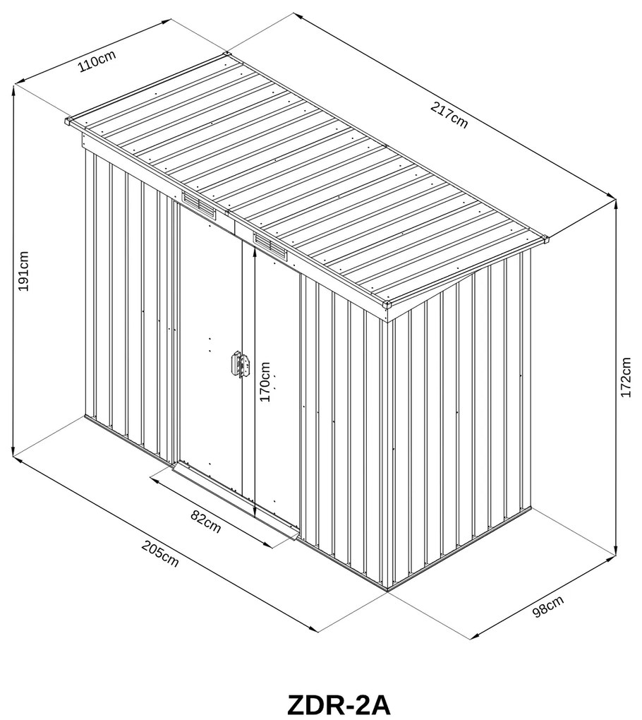 Záhradný domček BestBerg ZDR-2A / 2,4 m² / 110 x 217 x 191 cm / sivá