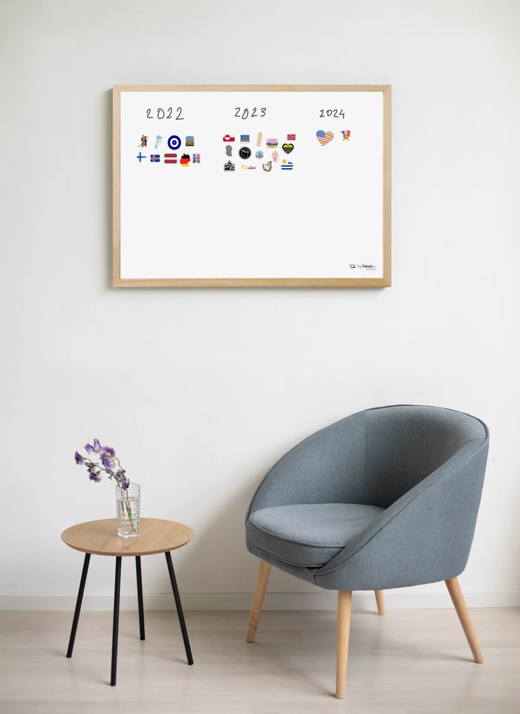 Toptabule.sk Biela tabuľa na magnetky v drevenom prírodnom ráme 90x60 cm