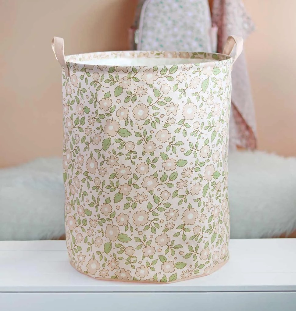 A Little Lovely Company - úložný kôš na hračky - kvetiny na ružovej