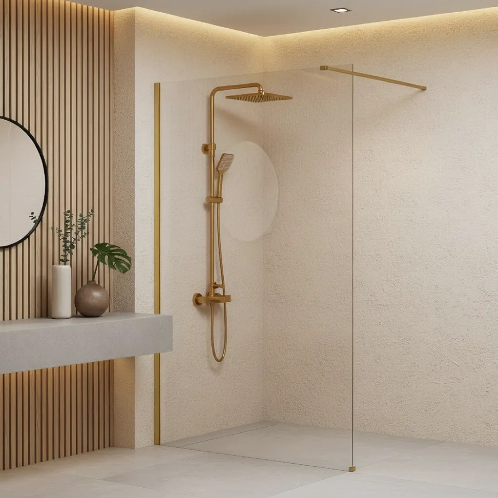 Bezrámová sprchová zastena REA FLEXI GOLD BRUSH 90 cm, zlatá kartáčovaná/transparent - bez vaničky