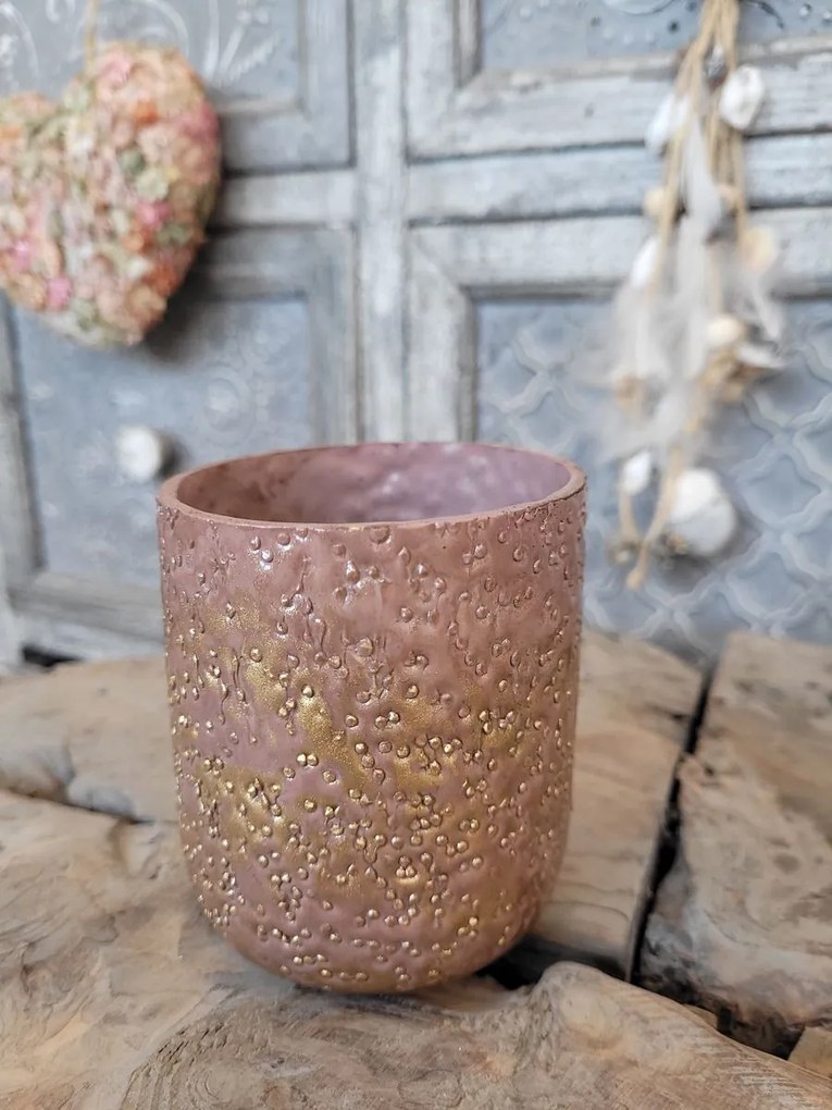 Ružovo-zlatý sklenený svietnik Tobri - Ø 8 * 9 cm