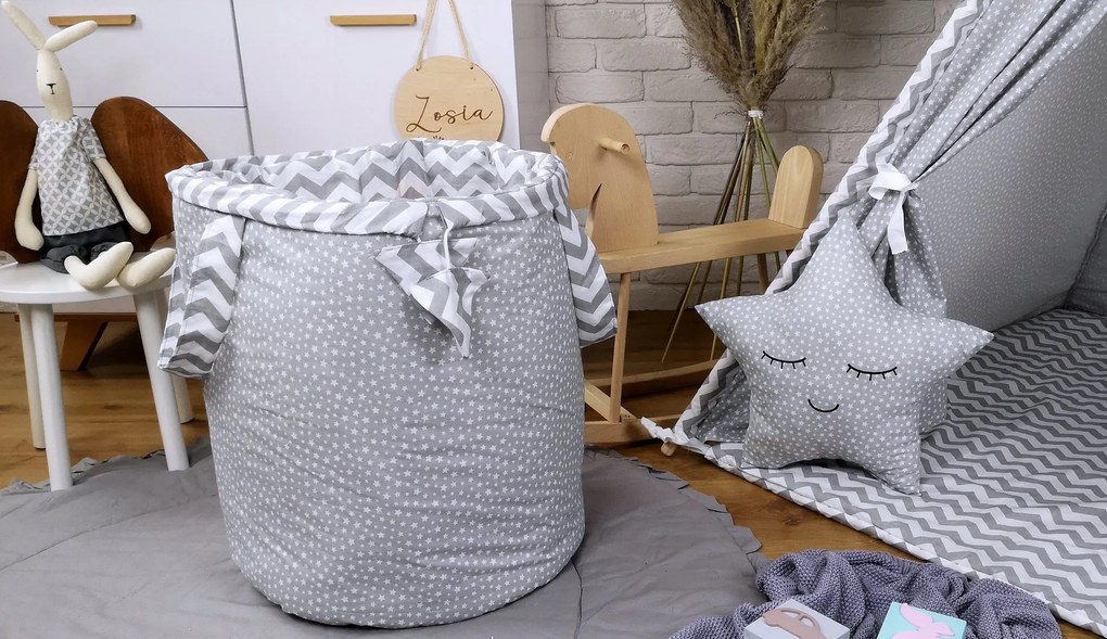 Detský kôš na hračky STARS - cik-cak šedý