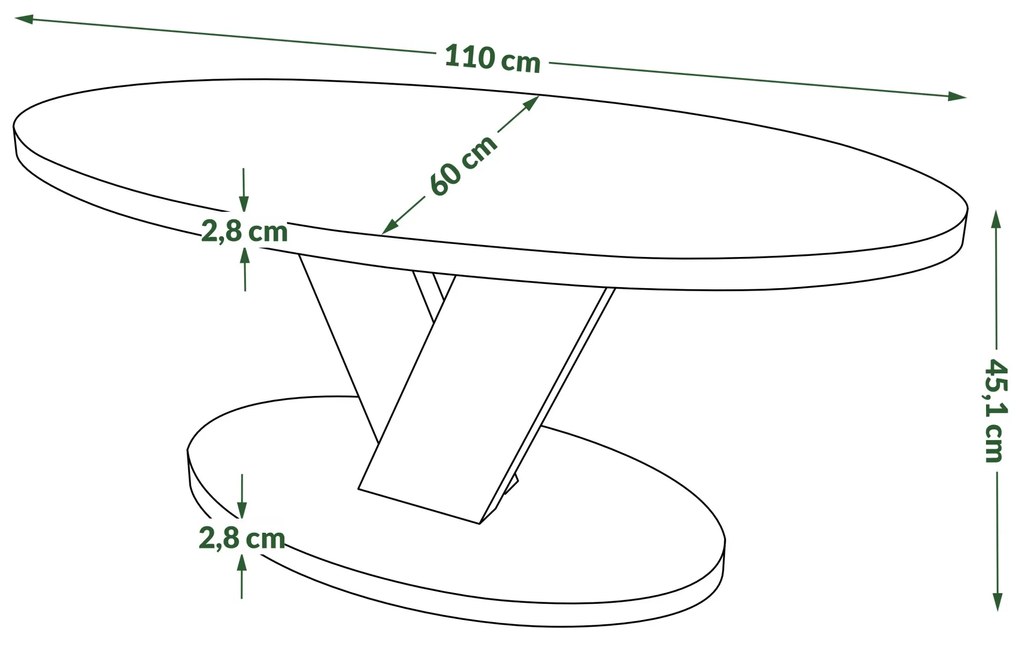 LOVA Craft Zlatý dub/Čierny - OVÁLNY KONFERENČNÝ STOLÍK 110 × 60 cm MODERNÝ KÁVOVÝ STOLÍK