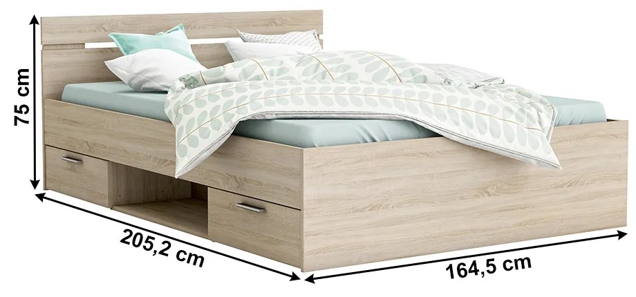 Manželská posteľ 160 cm Myriam (dub sonoma) (bez matraca a roštu). Vlastná spoľahlivá doprava až k Vám domov. 1040197