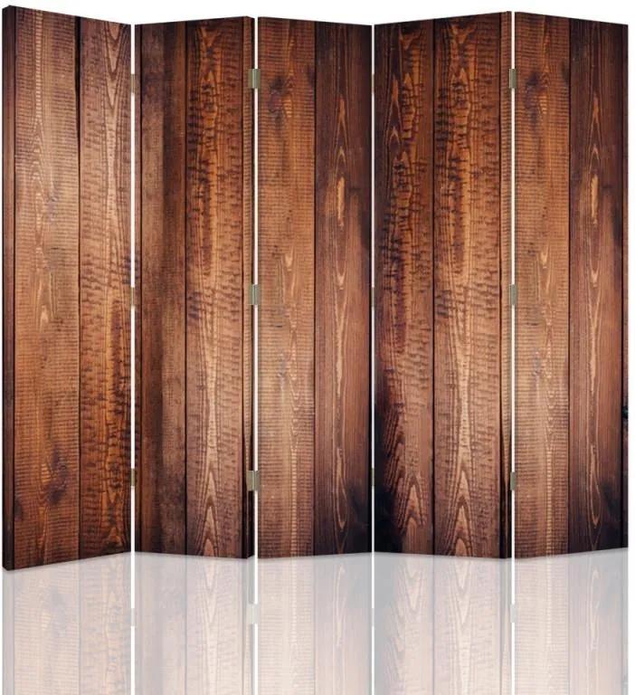 CARO Paraván - Brown Planks | päťdielny | obojstranný 180x150 cm