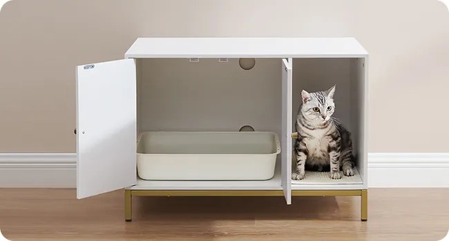 Kočičí toaleta Glenda 80 cm bílá/zlatá