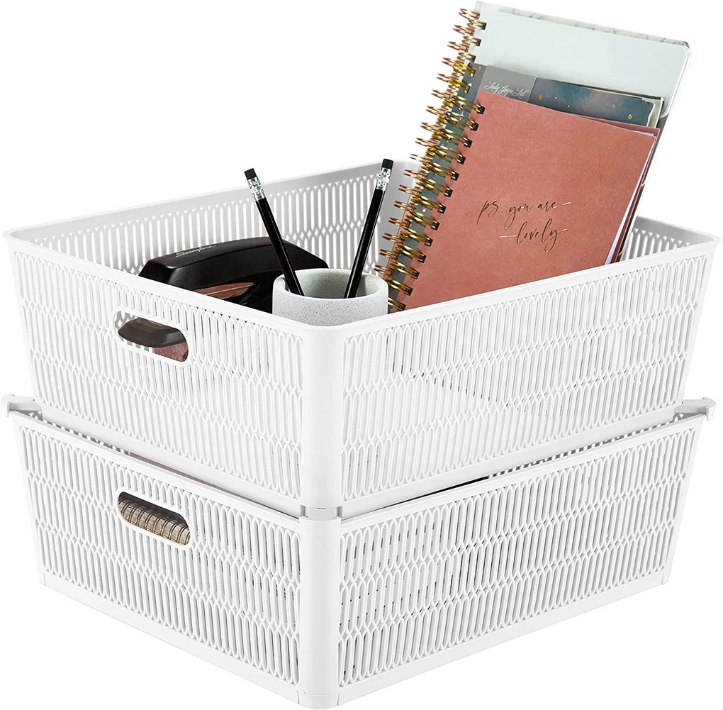 Orion XL - Univerzálny košík NESTA, výsuvné klapky na stohovanie, biely, 38 x 33 x 13 cm