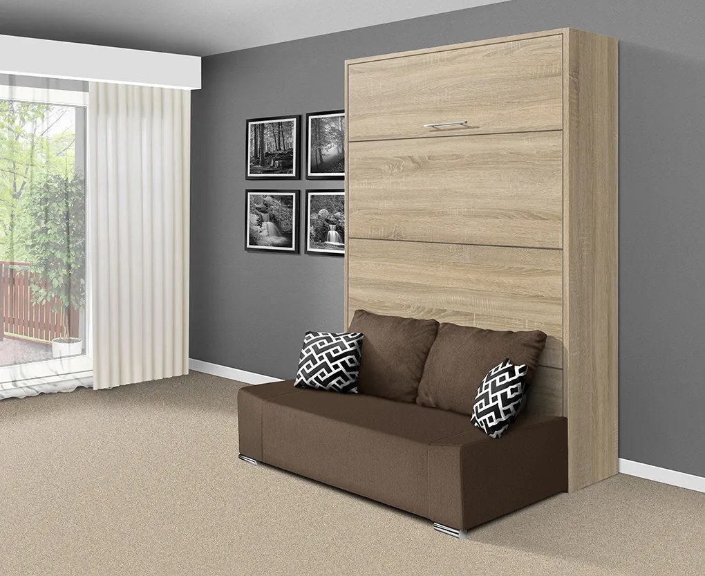 Nabytekmorava Sklápacia posteľ s pohovkou VS 21058P 200x120 farba pohovky: Hnedá, Typ farebného prevedenia: Buk / dvere biele LESK