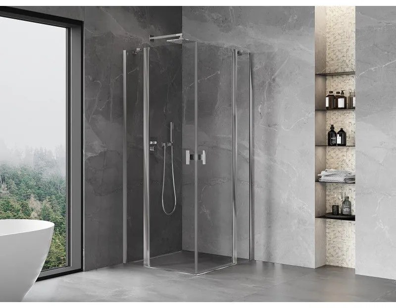 Mexen, Mexen Mist Duo výklopný sprchový kút 100 x 100 cm, priehľadný, chróm - 8A4-100-100-01-00