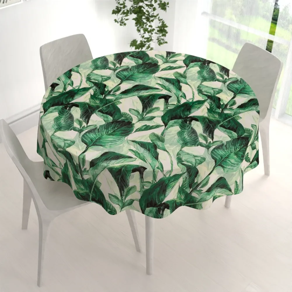 Biante Zamatový okrúhly obrus Tamara TMR-028 Veľké zelené listy Ø 40 cm