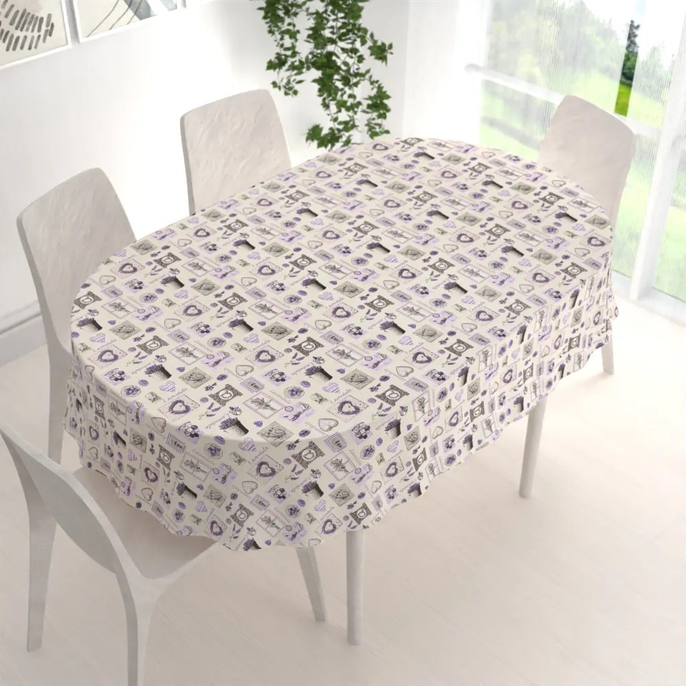 Biante Bavlnený oválny obrus Sandra SA-479 Levandule na krémovom 120x180 cm