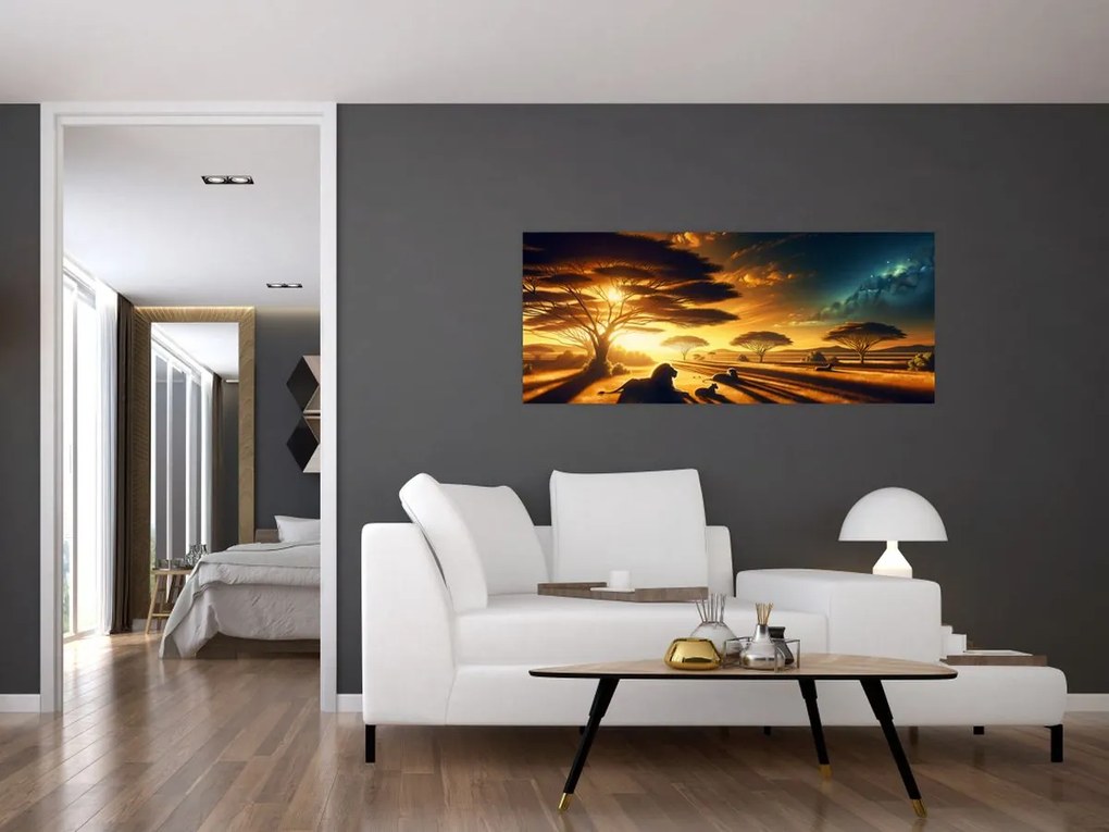 Obraz - Oddychujúce levy (120x50 cm)
