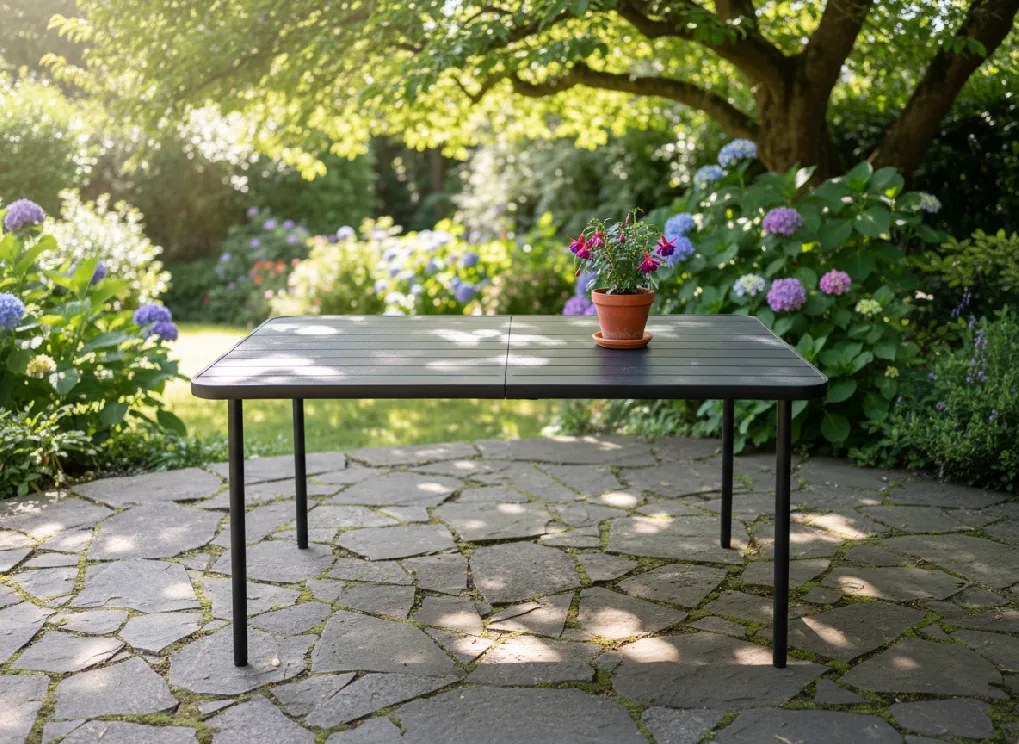 Garden Line PRAVOUHLÝ ZÁHRADNÝ STÔL 140 x 80 x 72 CM TMAVOSIVÁ