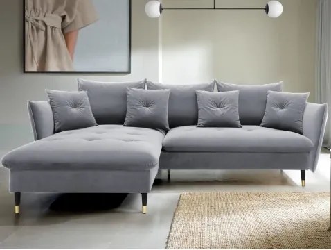 Rohová sedacia súprava Glam, svetlo šedá látka, ľavý roh%