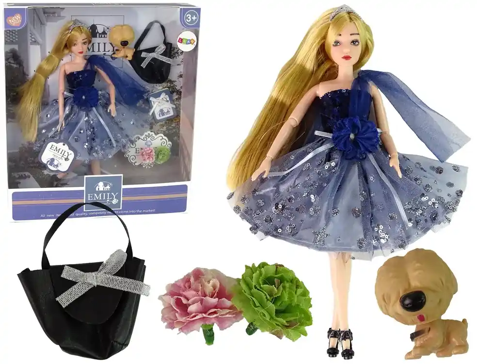 Lean Toys Bábika Emily v modrých šatách s doplnkami | BIANO