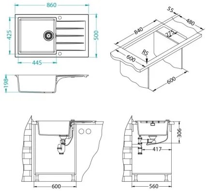 ALVEUS 1132027 - Kuchynský drez CADIT 86x50 cm granit/biela
