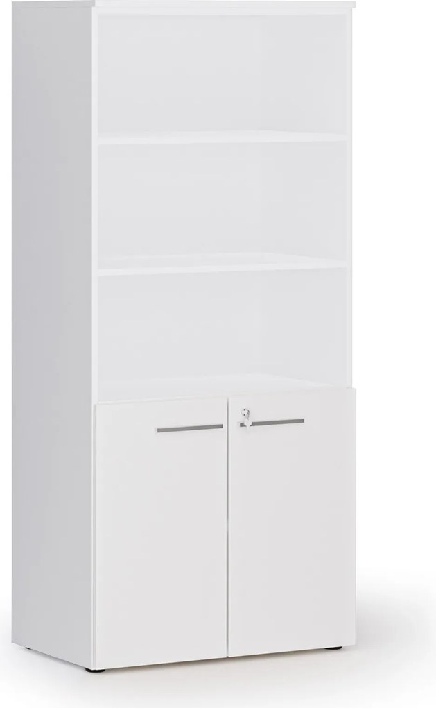Kombinovaná kancelárska skriňa PRIMO WHITE, nízke dvere, 800 x 500 x 1781 mm, biela