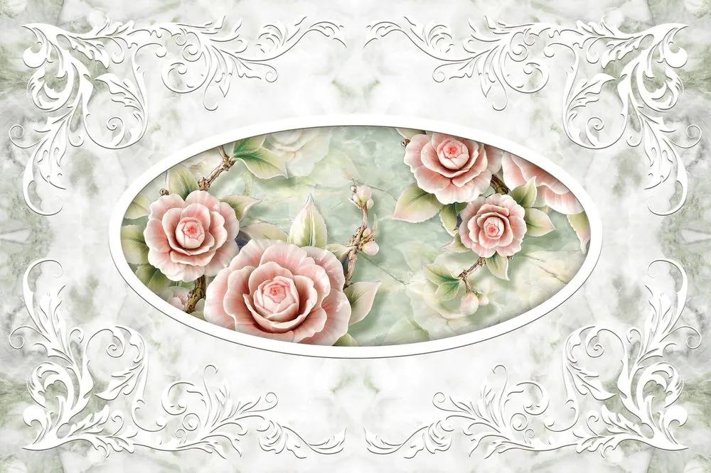Tapeta ruže s ornamentom vo vintage štýle